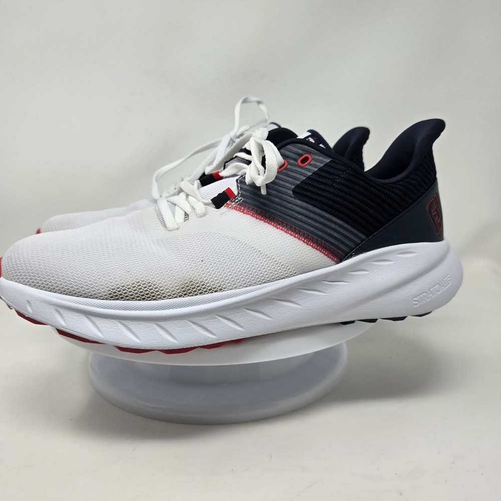 FootJoy Flex Mens Golf Shoes White Navy Red Spikeless Stratolite Mesh 56277